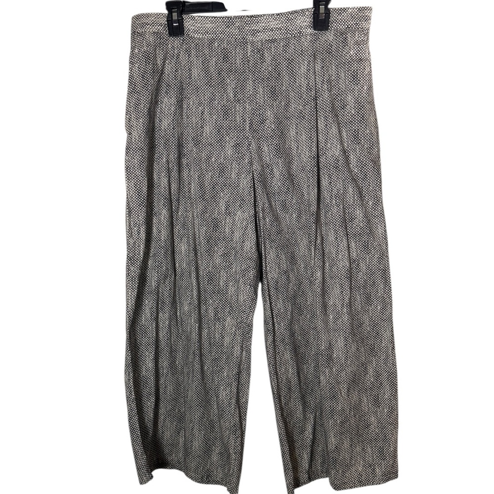 Eileen Fisher Wide Leg Cropped Organic Cotton Chainette Print Pants sz L